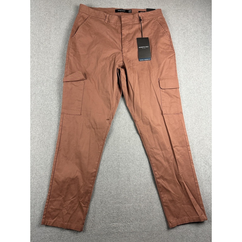 Kenneth Cole Cargo Pants Mens 36x32 Red Clay Techni-Cole Stretch Slim Tapered